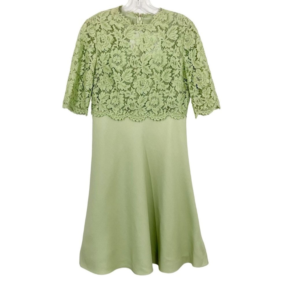 Valentino NEW Green Lace Short Sleeve A-Line Wool Dress - Size 8